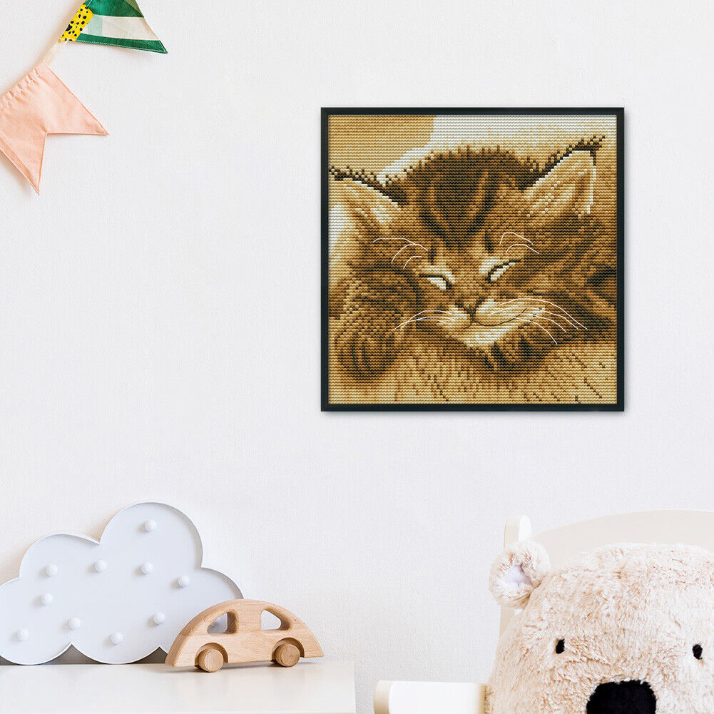 Cross Stitch Kits DIY Sleep Cat 14CT Stamped Embroidery 22 X 22cm (DA243)