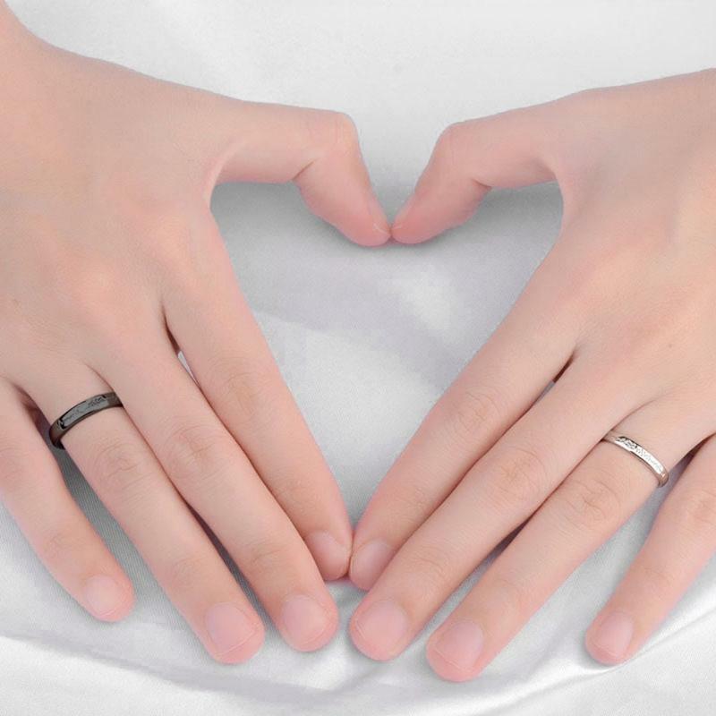 2Pcs Love Heart Ecg Couple Open Rings for Women Men Lover Couple Engagement Gift