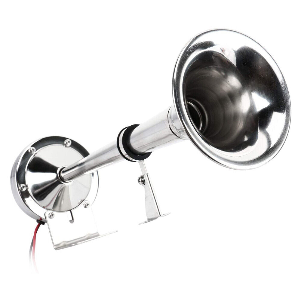 12V Polished Stainless Steel Single Trumpet Horn Low Tone for Marine Boat