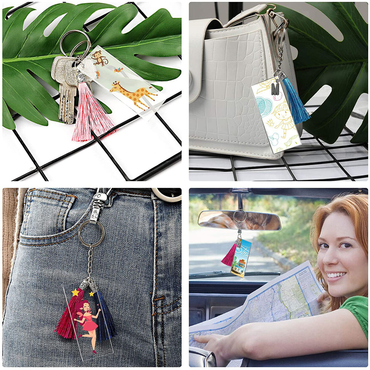 Clear Keychain Tassels Charms Blanks and Letter for DIY Keychain Bracelet