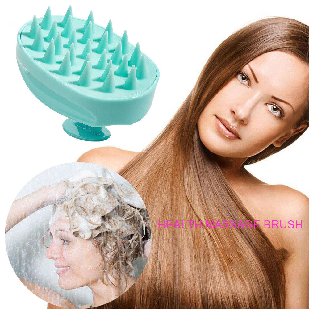 Silicone Head Smooth Hair Massage Brush Bath Scalp Stimulate (Lake Blue)