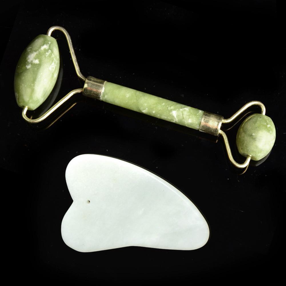 2pcs Natural Jade Face Roller Guasha Board SPA Therapy Skin Beauty Care