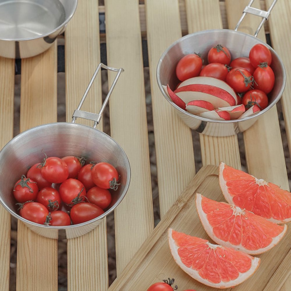 Teacup Foldable Handle Bowl Tableware Food Container Stainless Steel Bowl