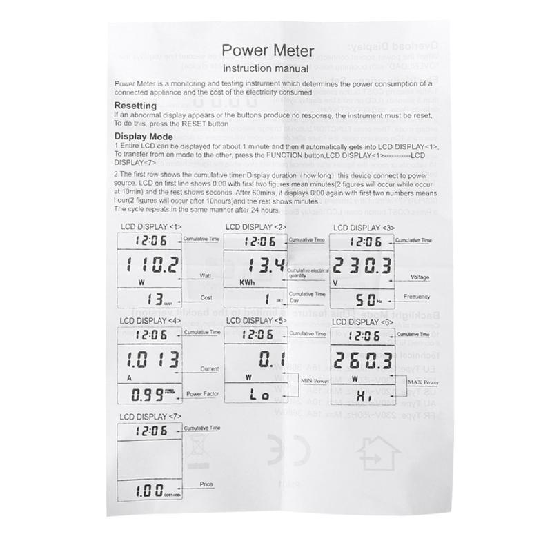 LCD Power Consumption Monitor Energy Use Analyzer for Power Cost Watt Voltage