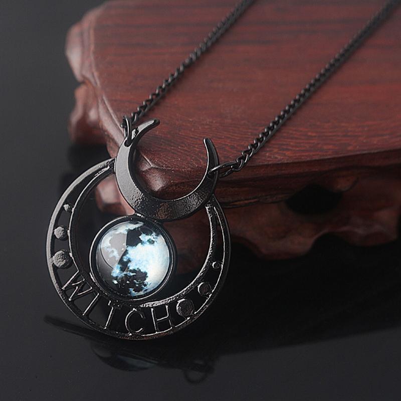 Demon Witch Black Moon Necklace Triple Goddess Pendant Moon Goddess Necklace