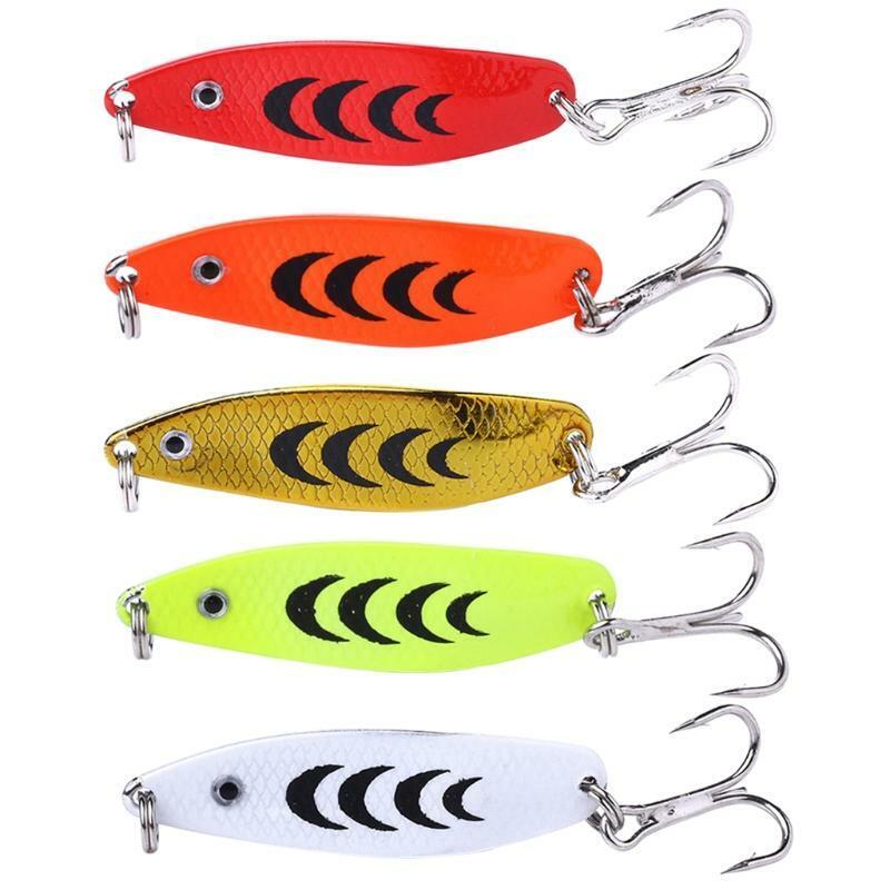 5pcs Colorful Hard Spoon Spinner Fishing Lures Metal Treble Hooks Baits 5cm 7g