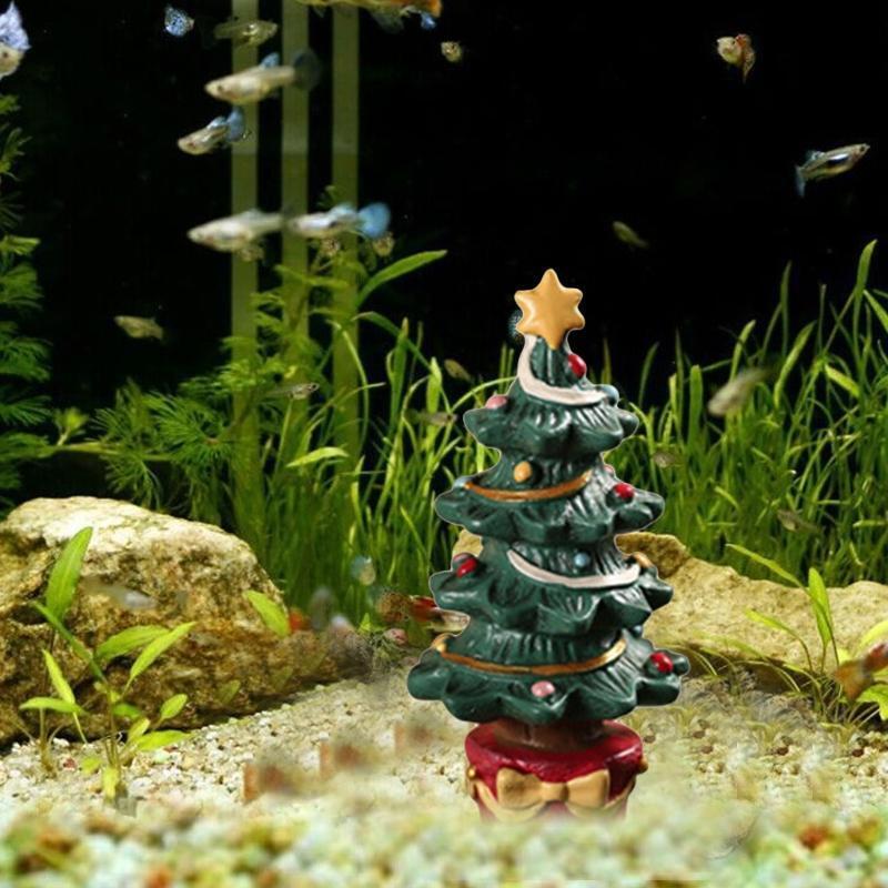 2 Pieces/Set Mini Xmas Tree Gift Box Statue Creative Aquarium Fish Tank Statue