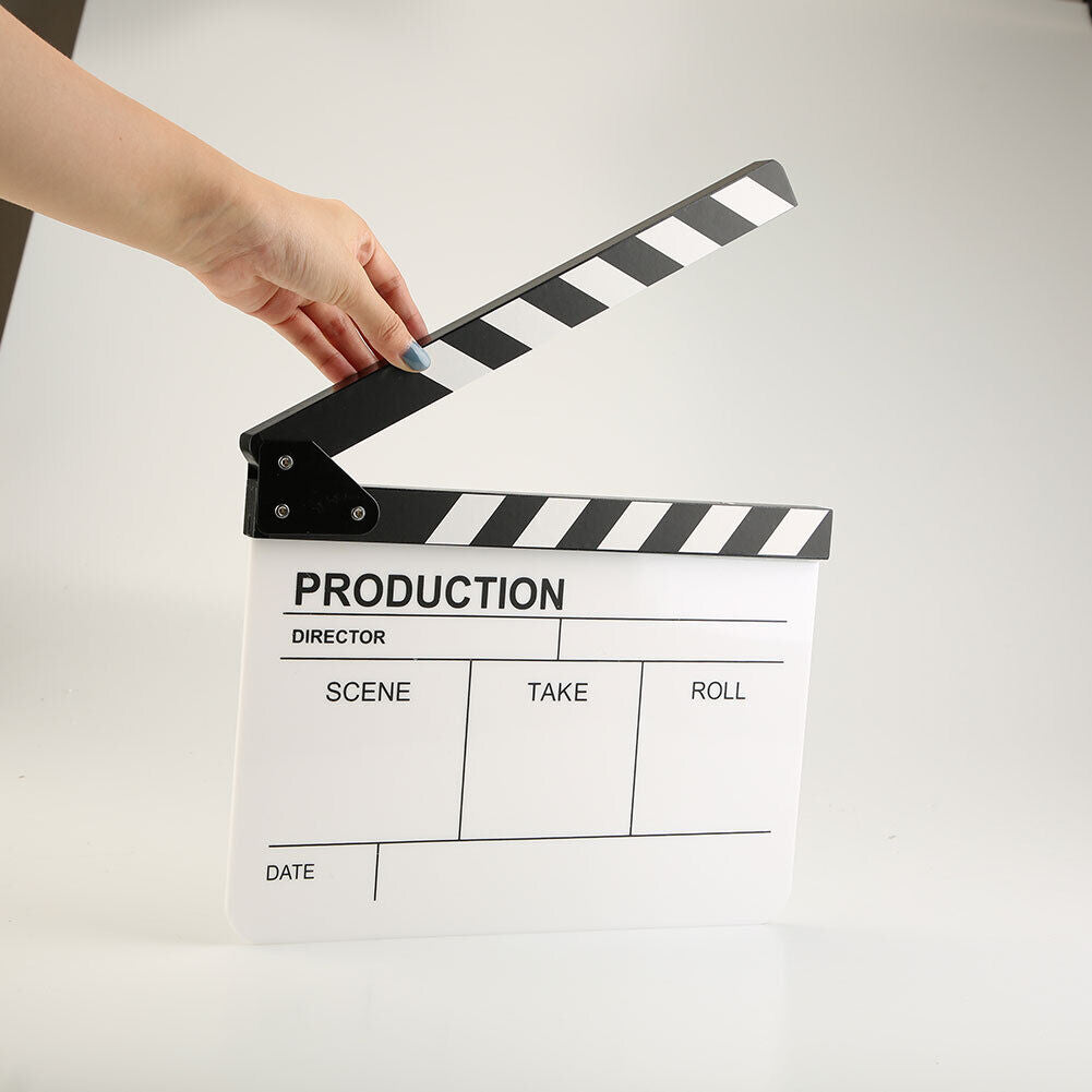Movie Clap Board Film Slate Clapper Board with Eraser + Pen Black White