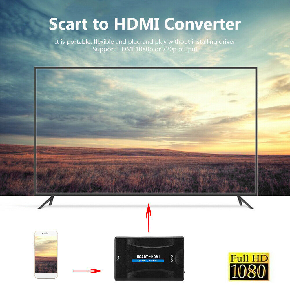 1080P SCART to HDMI-compatible Video Audio Upscale Converter Signal Adapter