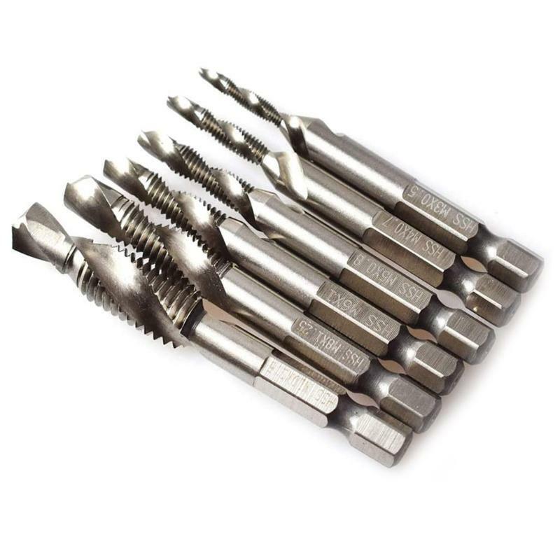 6pcs M3-M10 Screw Tap Drill Bits HSS Taps Countersink Deburr Set Metric Hex