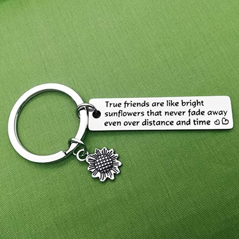 Portable Keychain Stainless Steel True Friends Lettering Gift for Women Men Teen