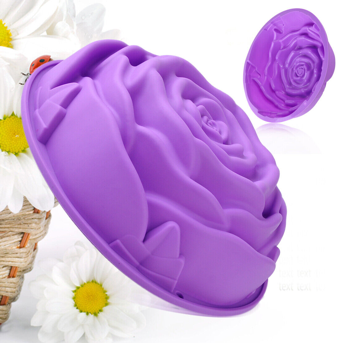 9" Big Silicone Rose Flower Cake Baking Pan Mold Bread Bake Mould Tray DIY Li