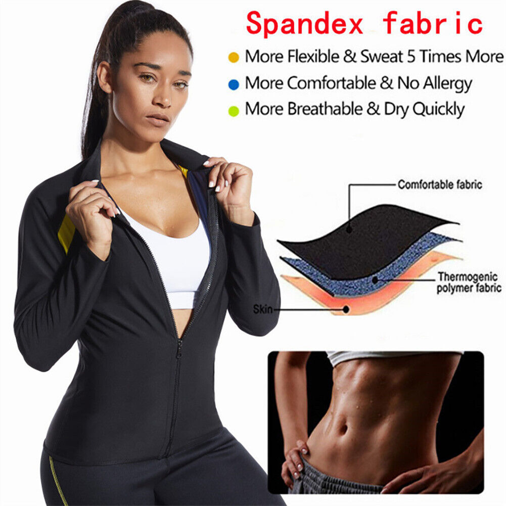 Sauna Sweat Tops Workout Gym Clothes Long Sleeve Sports Running Jacket (L)