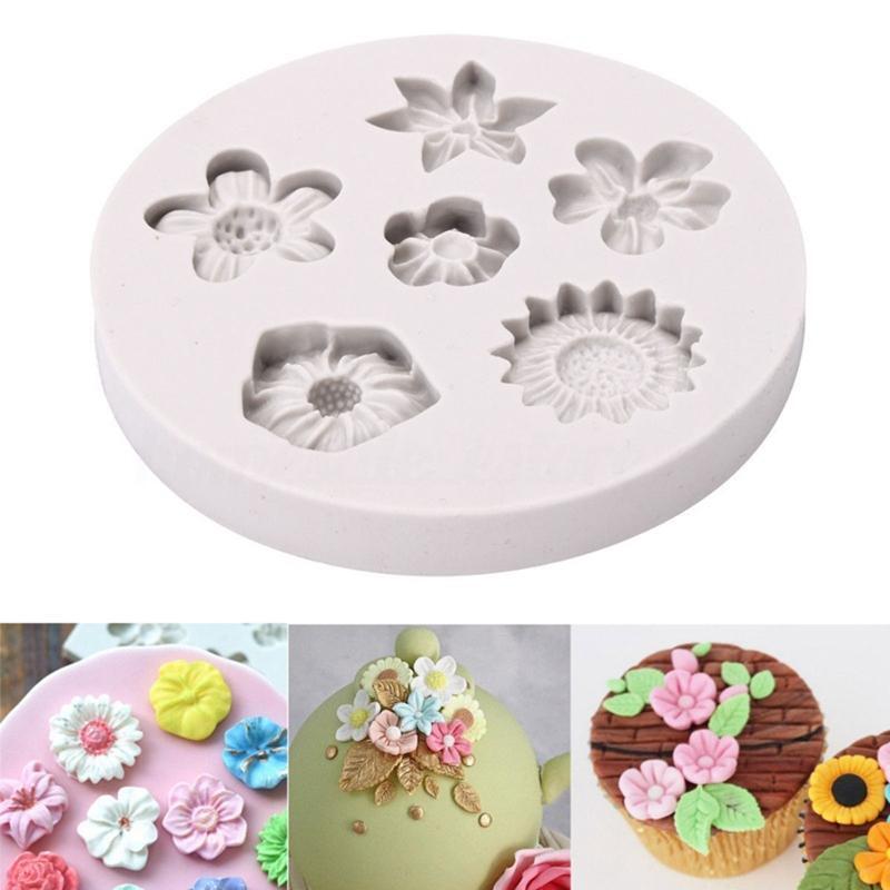 Silicone Fondant Mould Biscuit Molds Flower Shapes DIY Reusable Baking Accessory