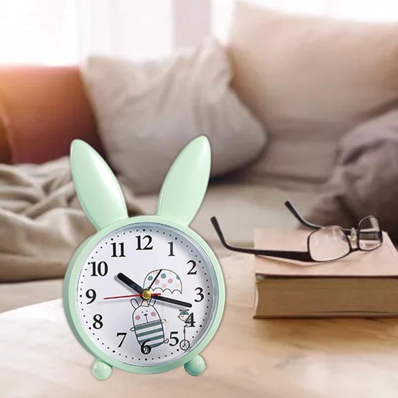 Cute Cartoon Rabbit Alarm Clock Mute Time Clocks Wake Up Silent Clock