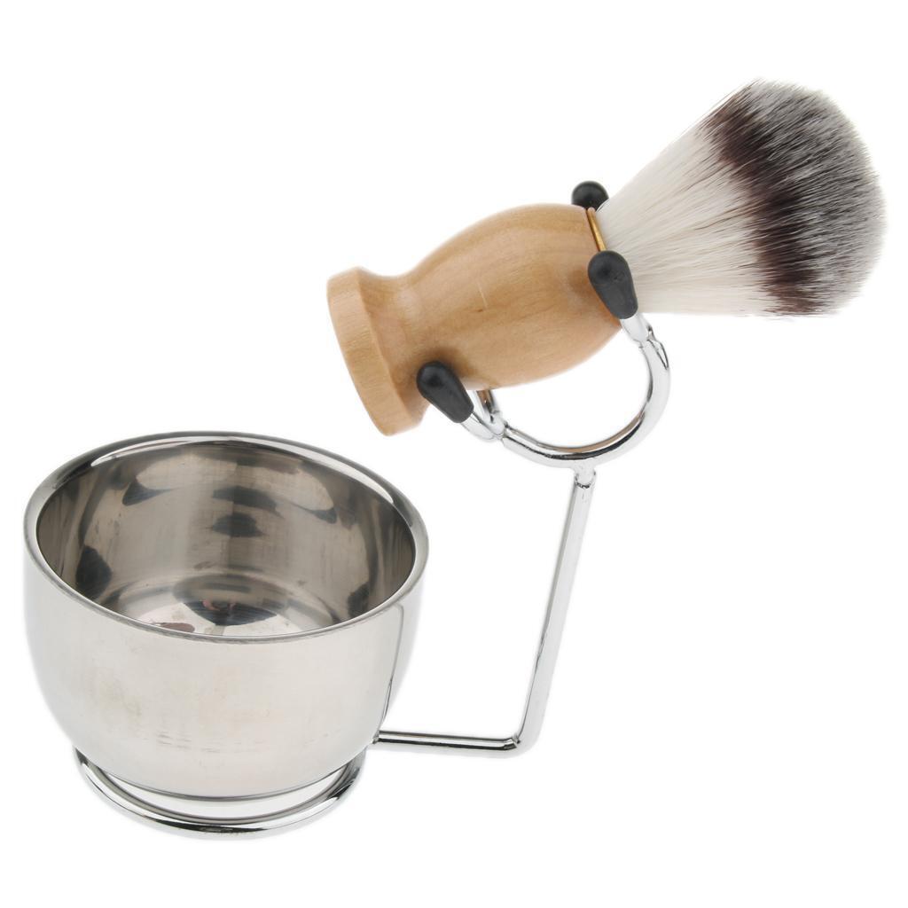 Men's Beard Shaving Brush + Stainless Holder Stand +   Mug Bowl Set