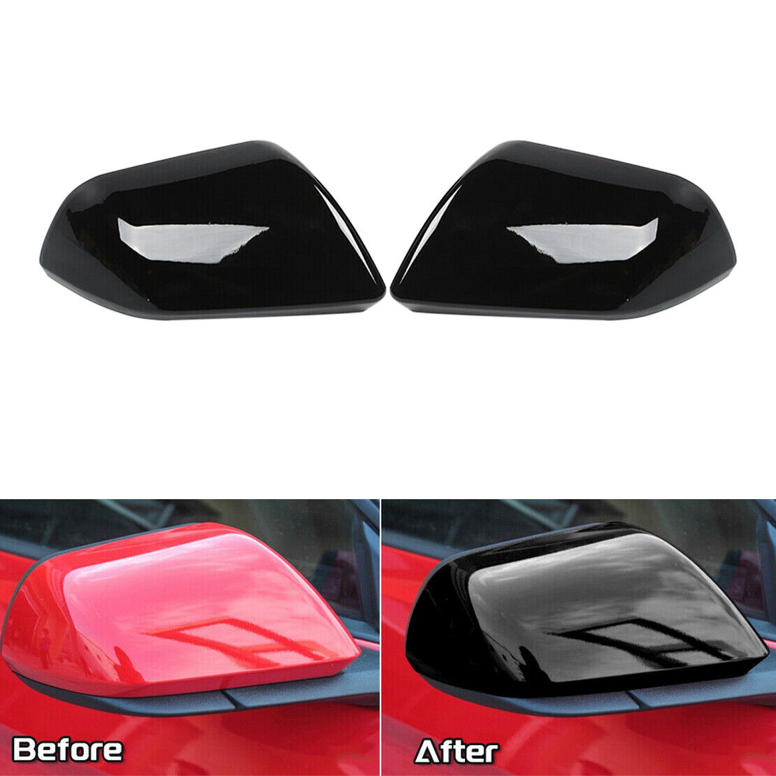 Glossy Black Side Rearview Mirror Cover Cap Trim Fit For Ford Mustang 2015-2019