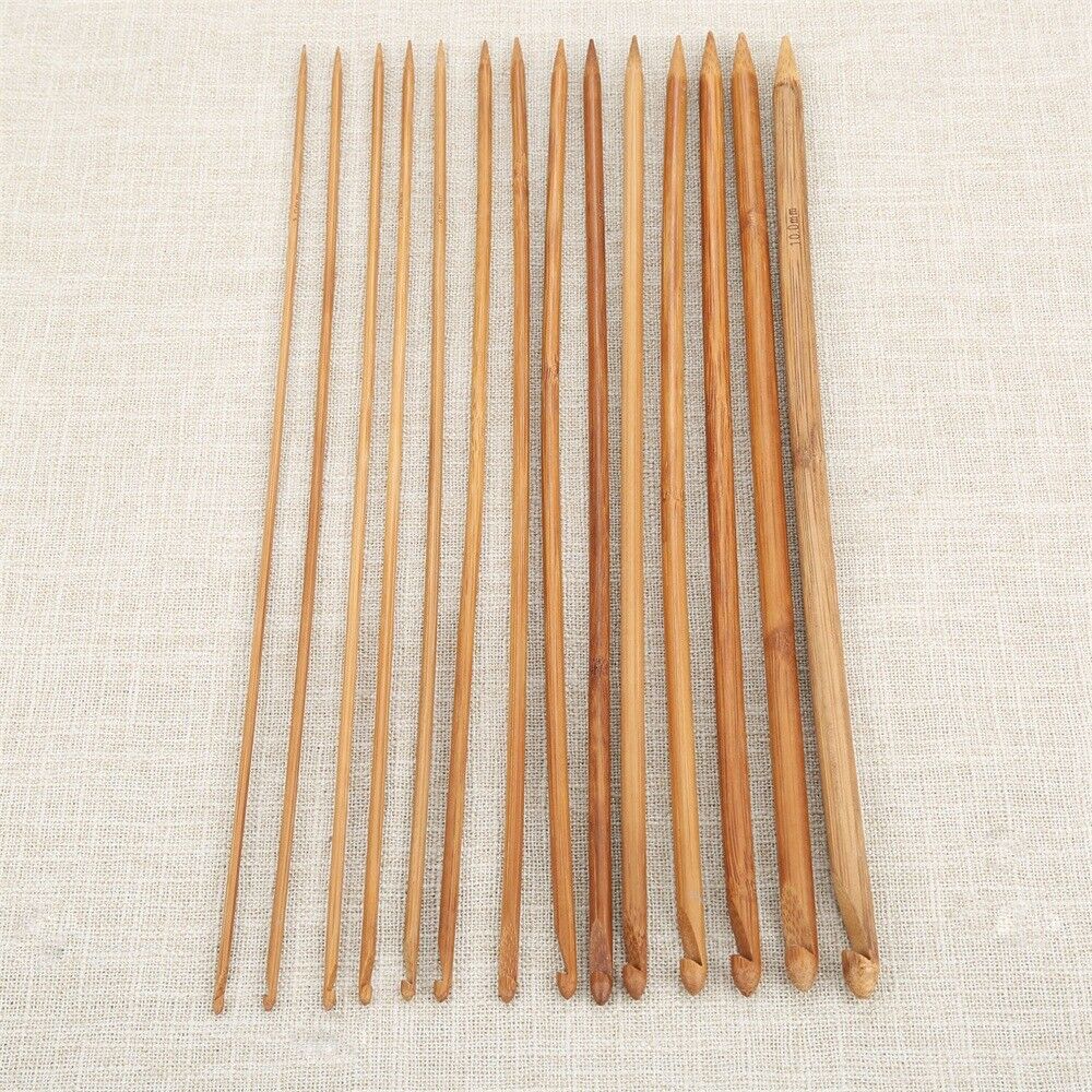 35cm Bamboo Carbonized Magic Afghan Crochet Hooks Double Tips Knitting Needles