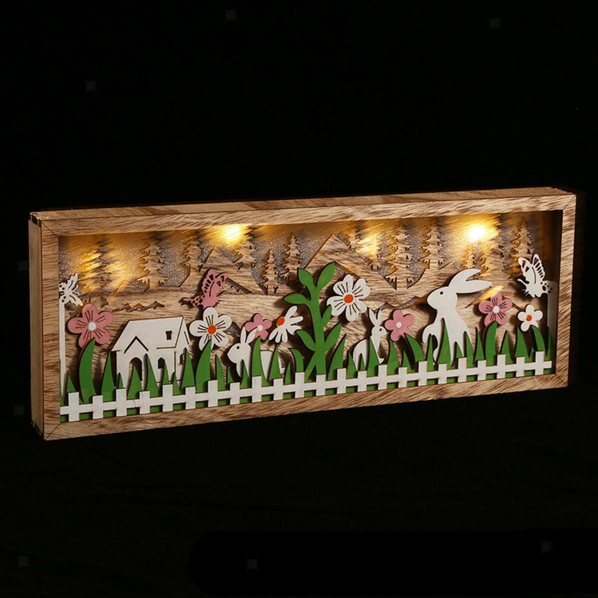 Wooden Easter Bunny , Bunny Ornament  Decor Lamp for Desktop,