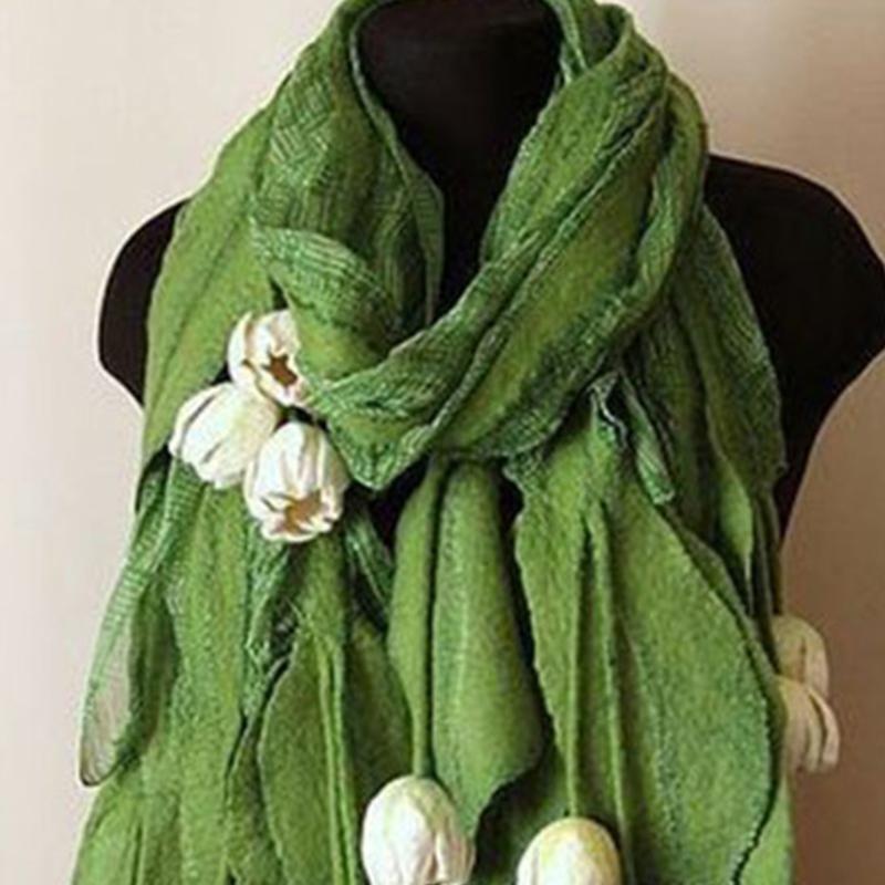 Winter Flower Scarf Soft Warmer Long Shawl for Driving Running Cycling Hiking