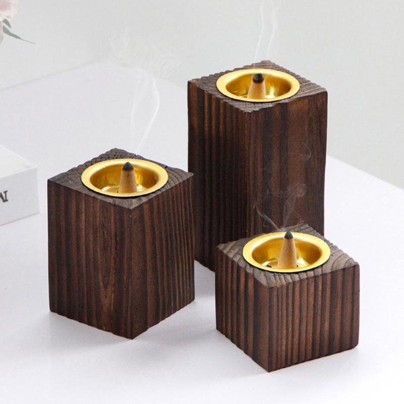 3Pcs Wooden Square Incense Burner Holder Cup Ash Catcher Yoga Aroma Stove Censer