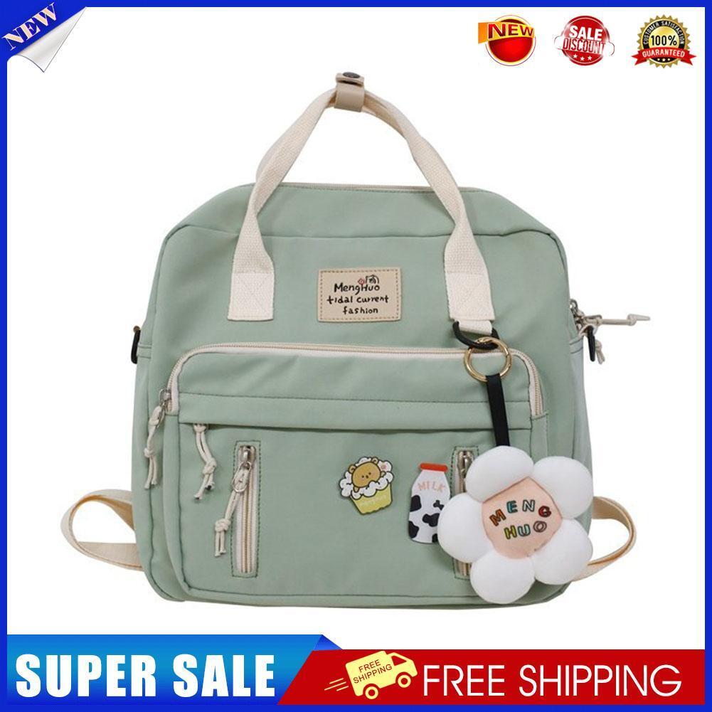 Women Hit Color Messenger Bag Preppy Style School Large Backpack (Green)