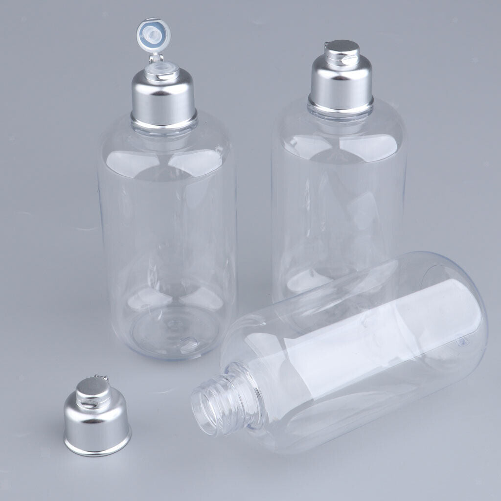 3Pcs Clear Plastic Refillable Bottles Electroplated    Container 300ml