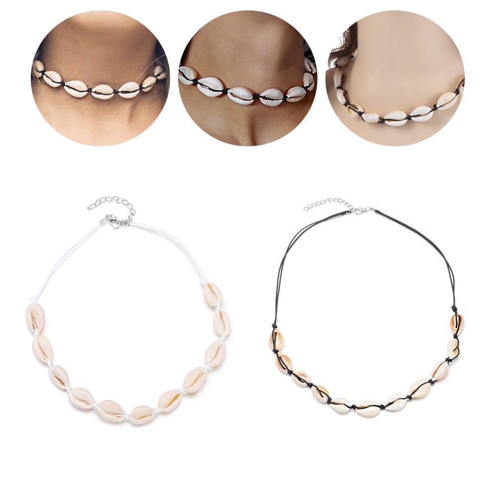 Beach Bohemia Women Choker Boho Natural Cowrie Shell Necklace Braided Handmade