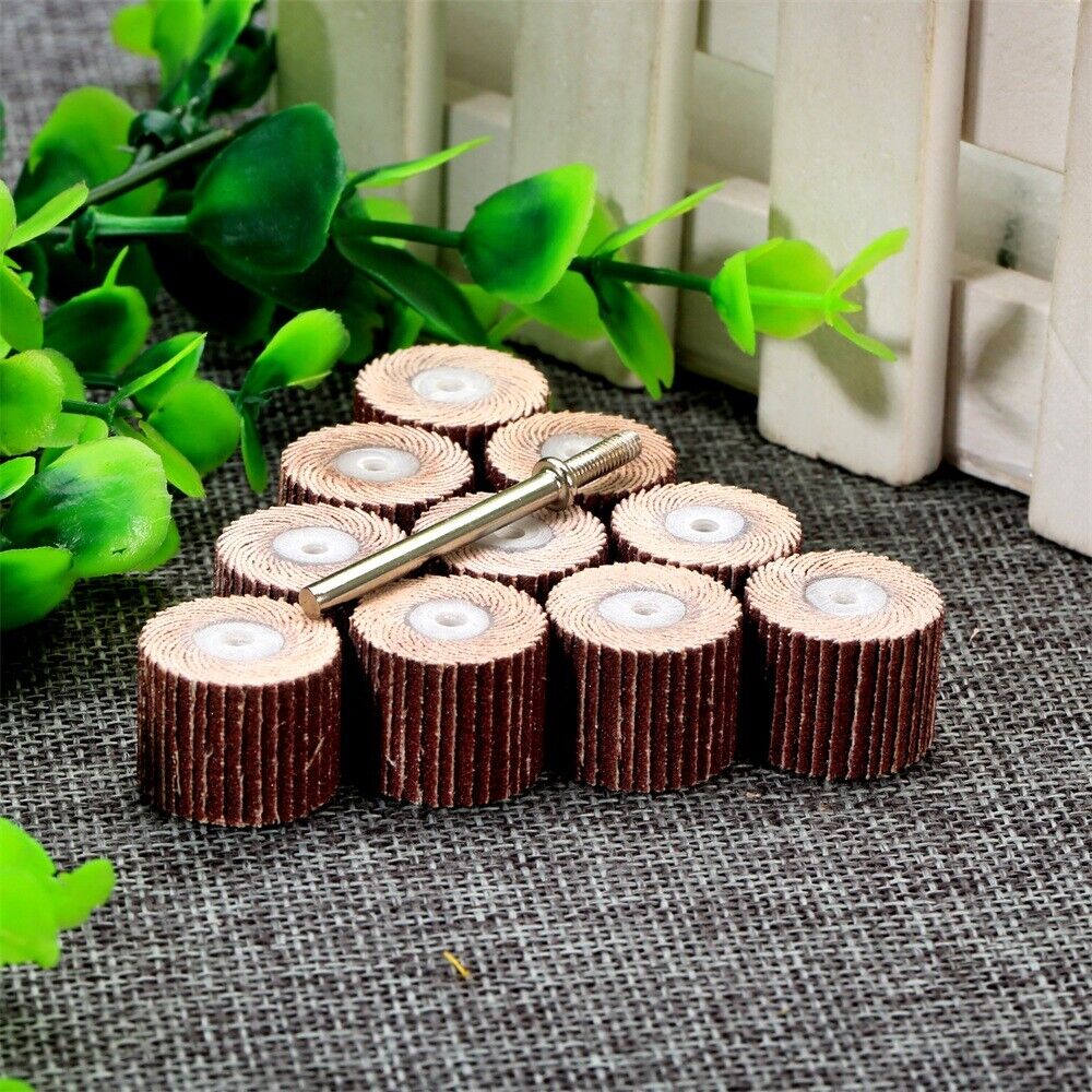 10Pcs 15mm Grinding Buffing Polishing Sandpaper & Mandrel Shank Rotary Tool