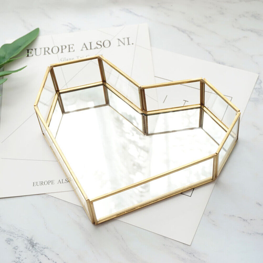 Hexagon Transparent Glass Jewelry Box Wedding Ring Earrings Holder (Heart)