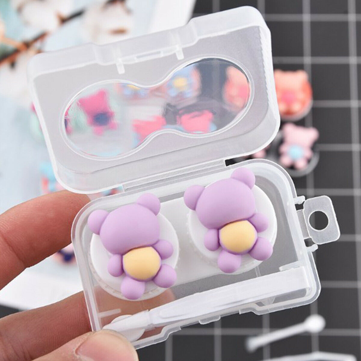 Cute Bear Pocket Mini Contact Lens Case Box Kit Outdoor Travel Holder Container