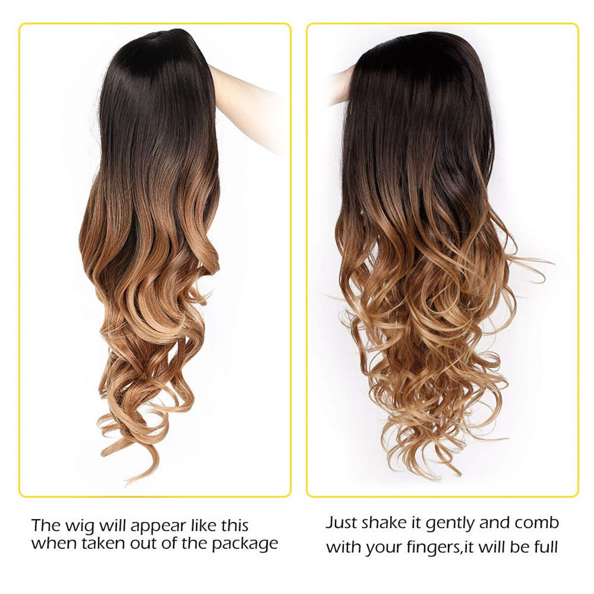 Hair Ombre Brown Middle Part Women Curly Synthetic Party Blonde Wig Wave Long