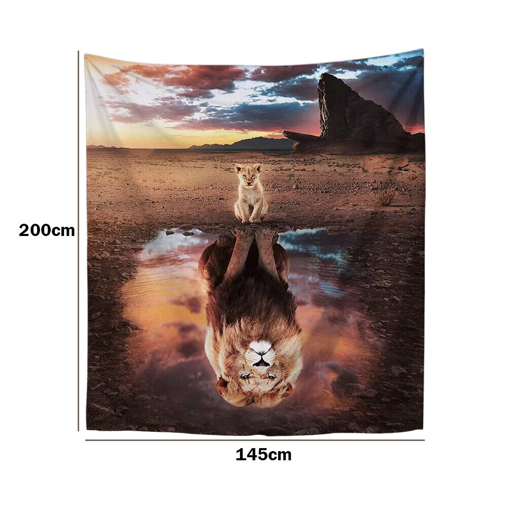 Lion Reflection Tapestry Hanging Carpet Dorm Decor Wall Blanket (145x200cm)