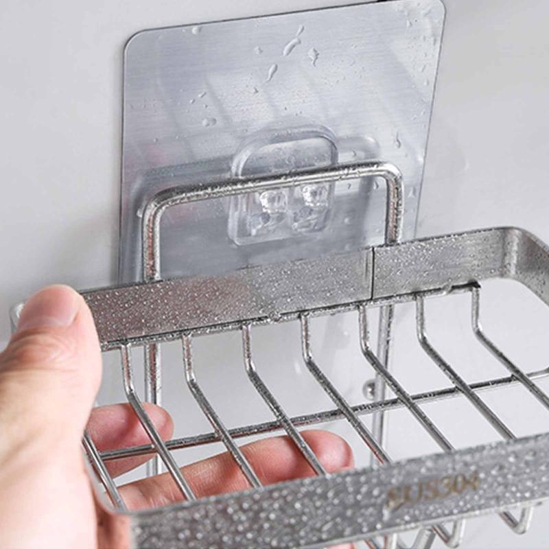 Punch-free Drain Soap Box Stainless Steel Soap Rack Dishcloth Storage Box