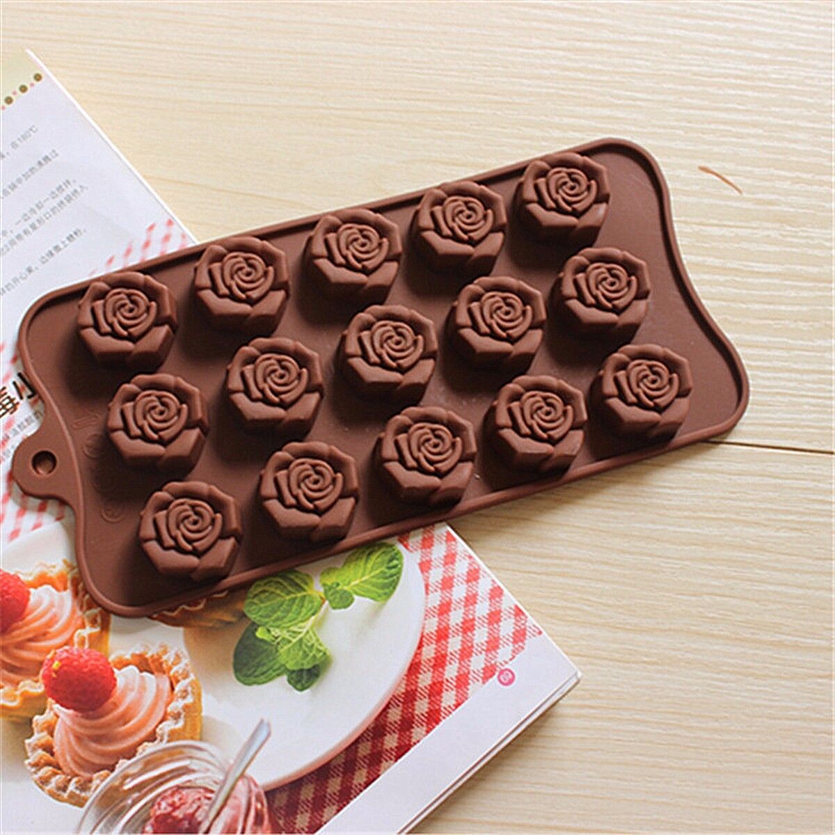 15-Cavity Silicone Flower Rose Chocolate Cake Soap Mold Baking Ice Tray Mould