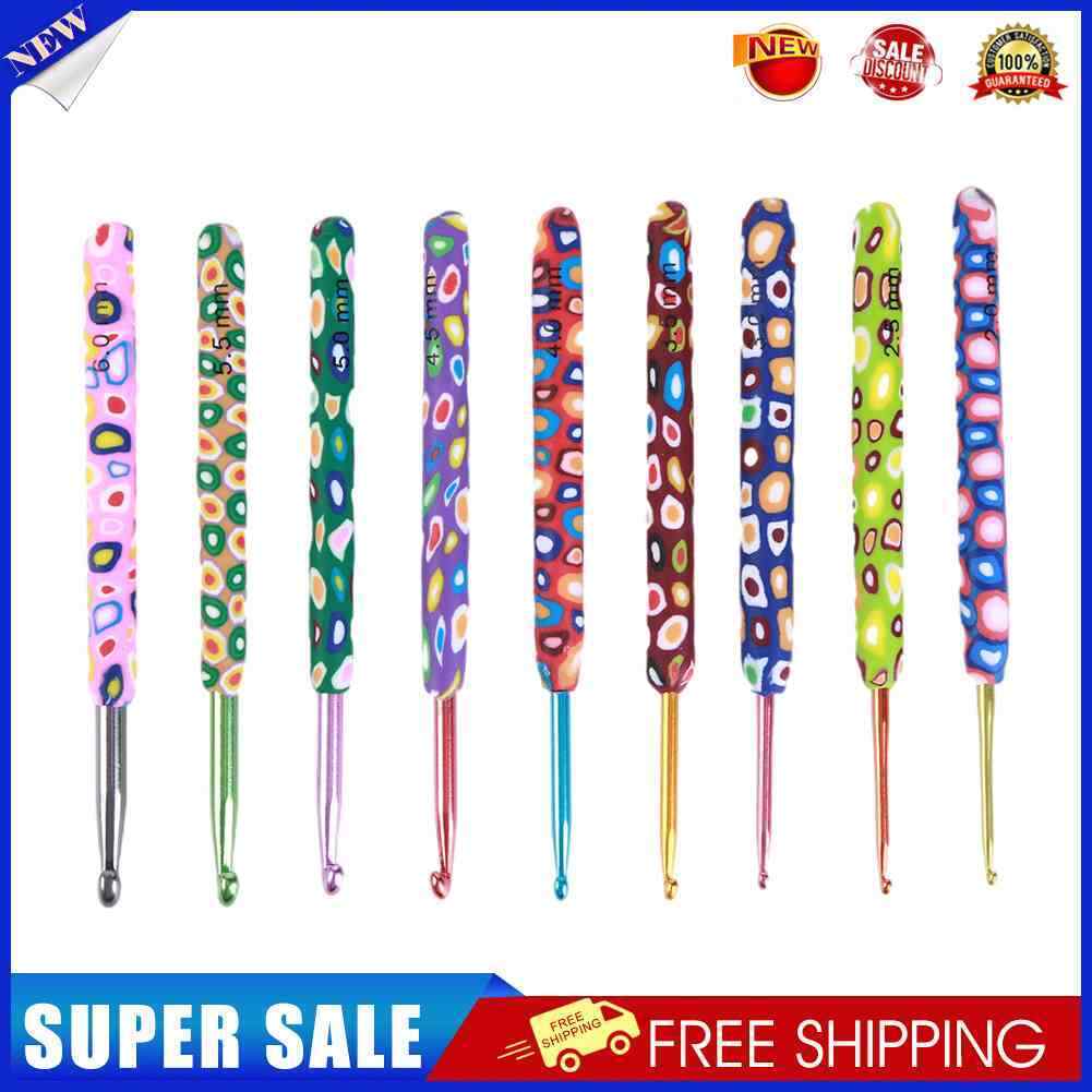 9pcs Soft Alumina Crochet Hooks Knitting Needle Set DIY Sewing Tools (B)