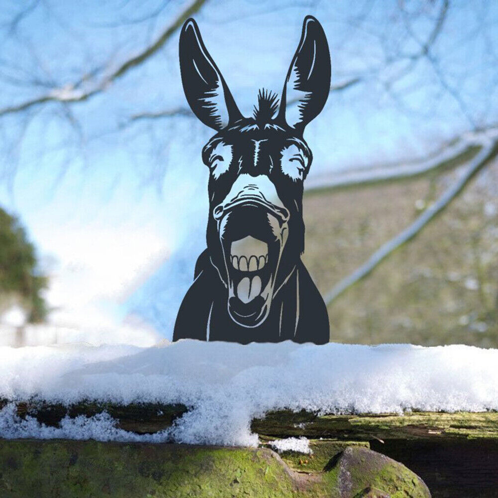 Animal Fence Metal Peeping Silhouette Donkey Cow Standing Art Statues (A)