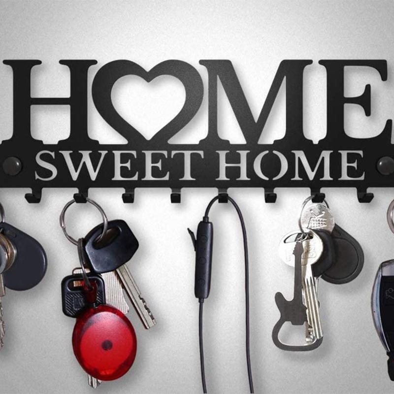 Black Sweet Home Metal Art Household Wall Hook Storage Hanger