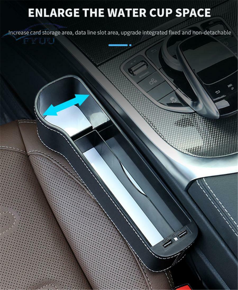 2 Pcs 7 Colors LED Atmosphere Light Car Seat Storage Box Dual USB Charging Port