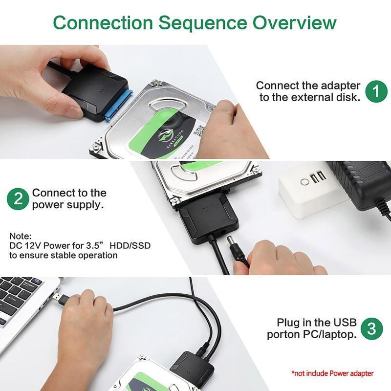 USB3.0 to Sata Hard Drive Cable for 2.5 3.5 HDD SSD Adapter Cord 45cm/17.7in