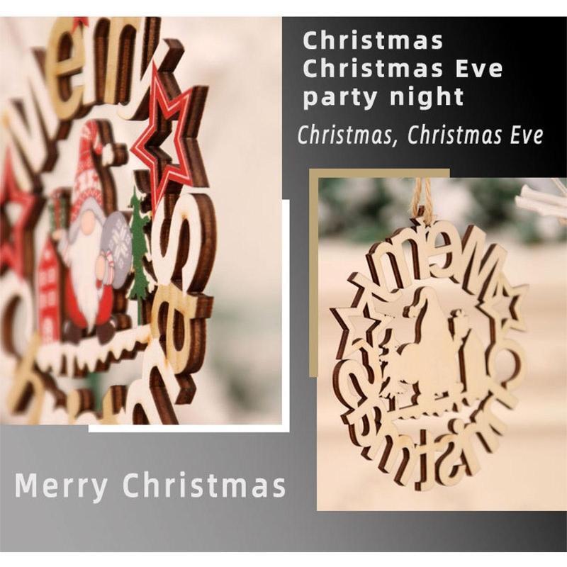 Christmas Wooden Wreath Pendants Set of 2 Creative Hanging Wood Crafts