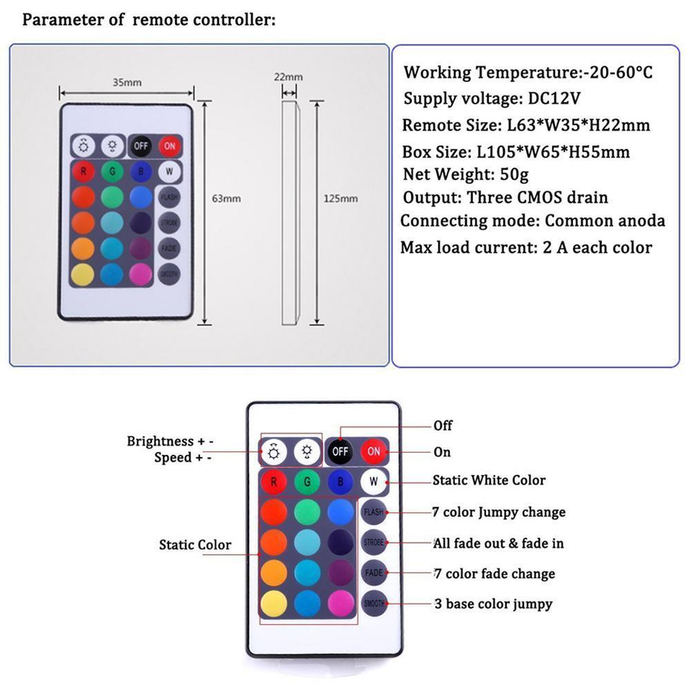 3pcs Key LED RGB Controller DC12V IR Remote Controller for LED Strip Lights
