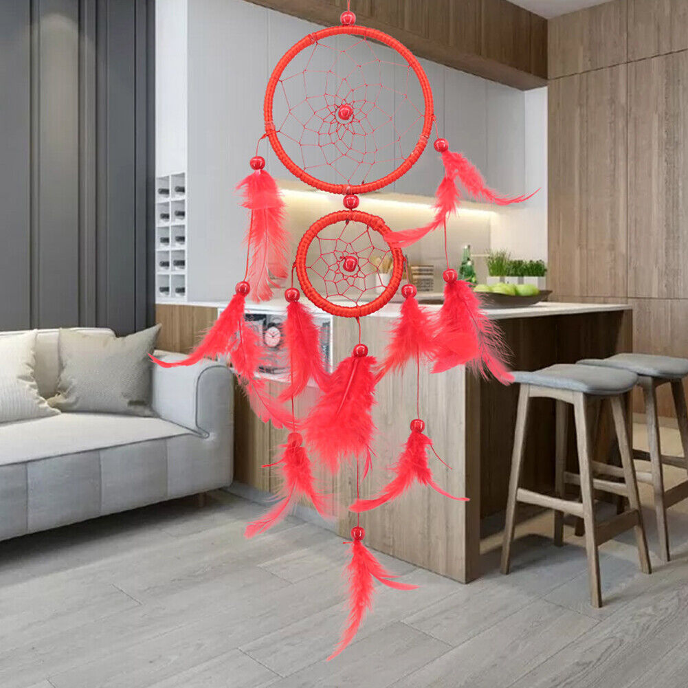 New Double Ring Feather Dream Catcher Wall Hanging Home Car Decor Craft