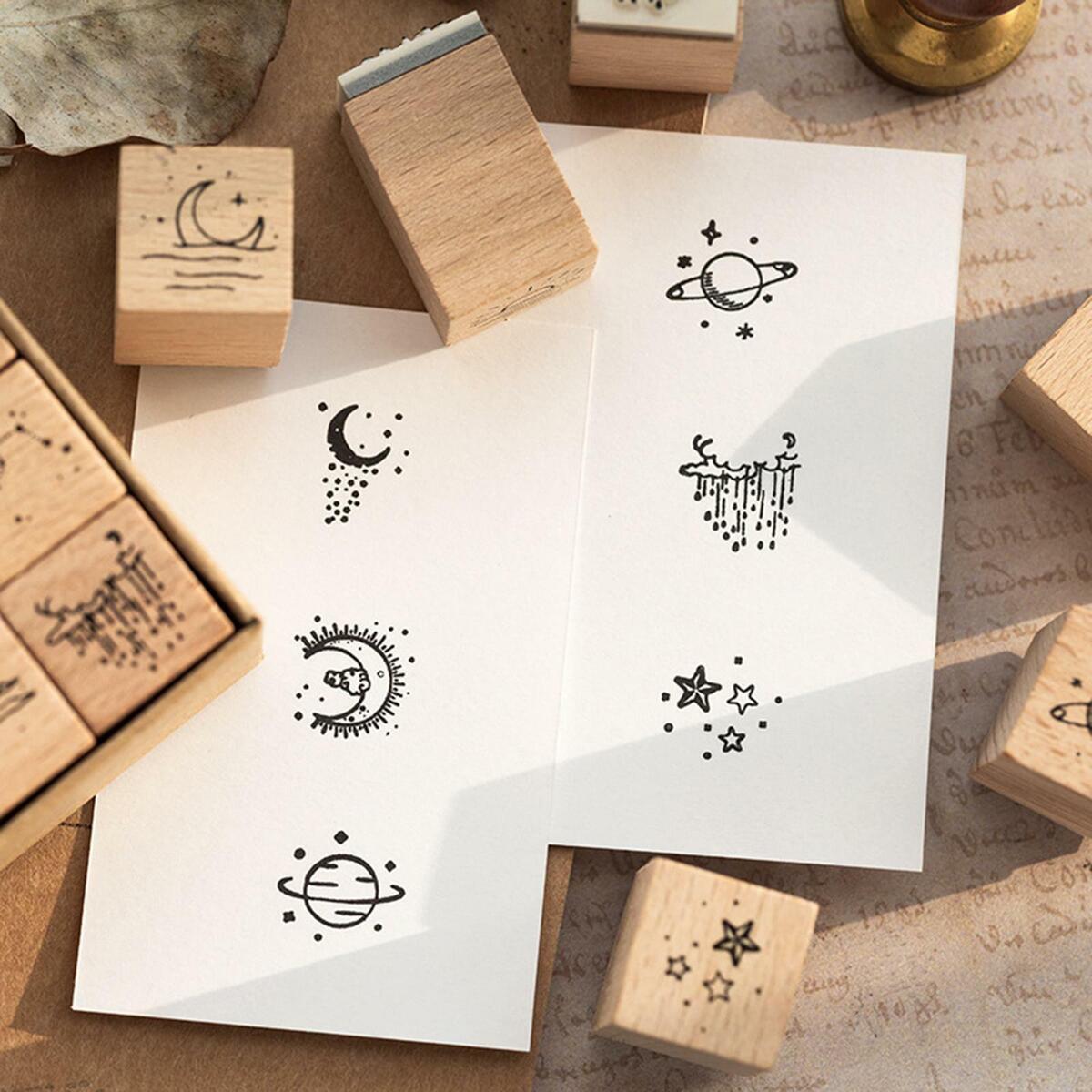 16Pcs Wooden Rubber Stamp Set DIY  Art Crafts Decorative Planner