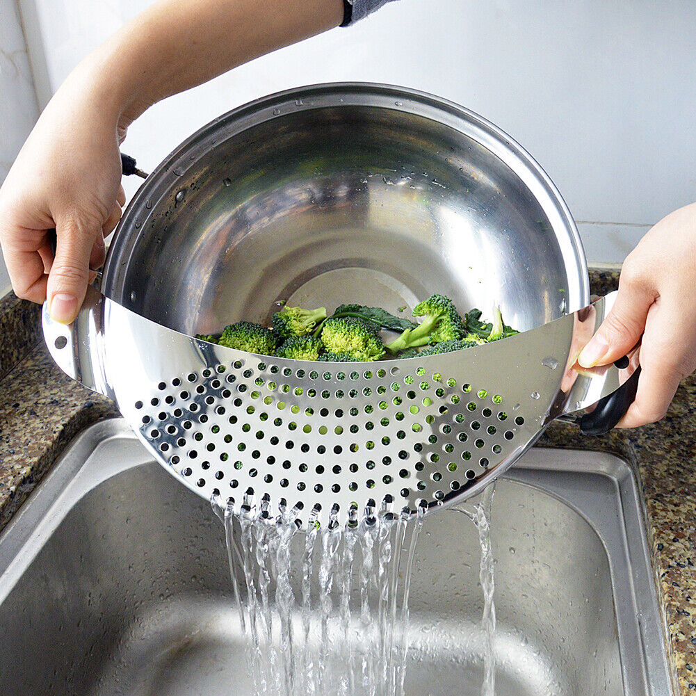 Stainless Steel Pot Funnel Strainer Rice Wash Basket Water Filter Drainer