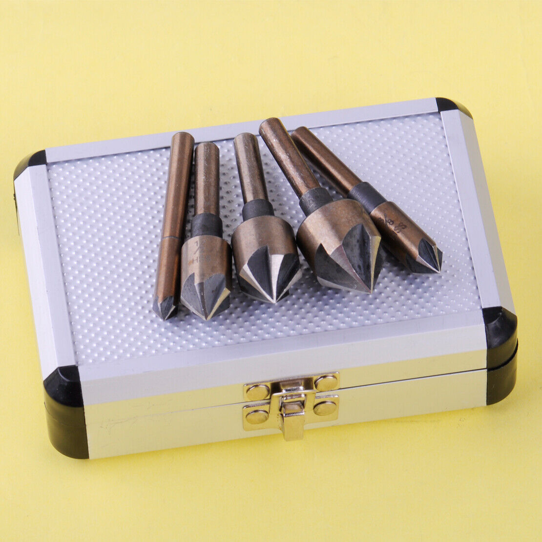 5x Industrial Countersink Drill Bit Set Tri-Flat Shank Quick Change 1/4"-3/4" Li