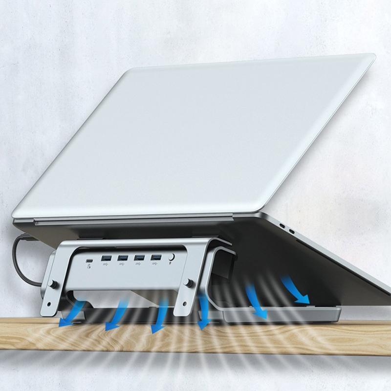 Laptop Stand with USB C Hub, 6 in1 Docking Station USB-C 3.0 100W Power Delivery