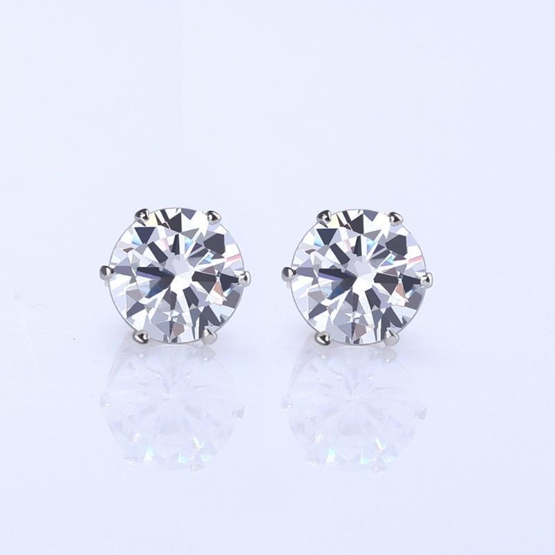 6Pairs/Set Stainless Steel Round Zircon Rhinestone Ear Studs Earrings Jewelry