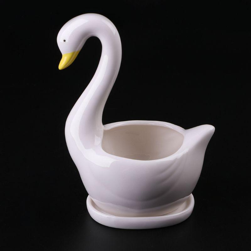 White Swan Ceramic Flower Pot Succulent Plant Flowerpot Planter Desktop Home DIY