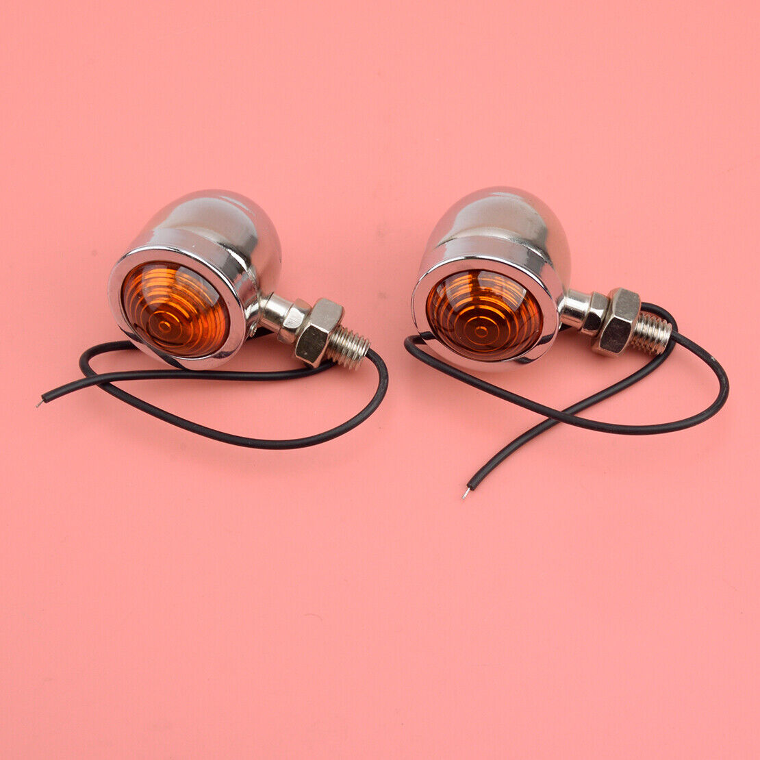 2Pcs 12V Motorcycle Turn Signals Mini Bullet Brake Blinker Amber Indicator Light